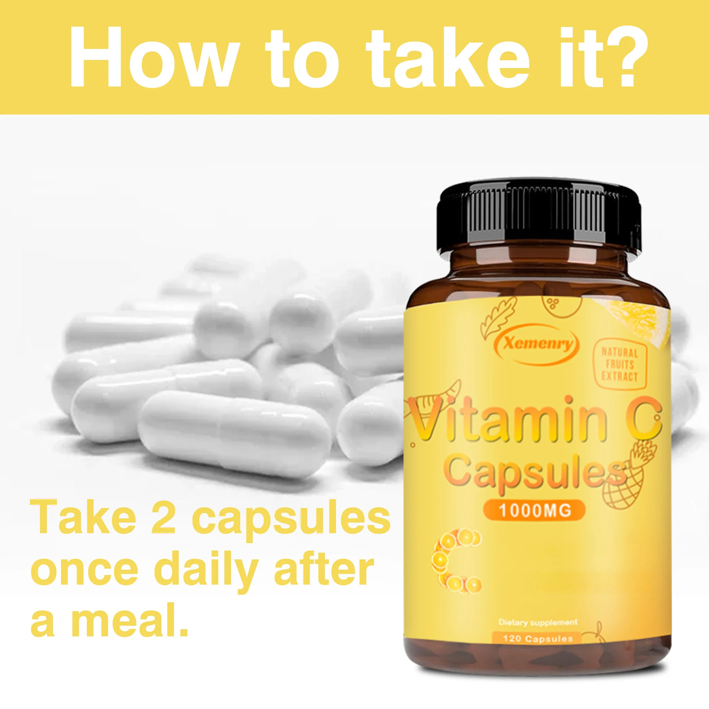 Vitamin C Capsules 1000mg - Immune System and Collagen Booster, Skin Health, Antioxidant - 120 Capsules