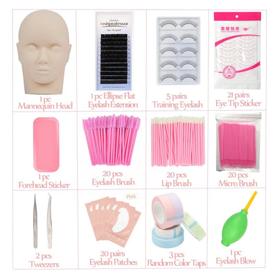 Eyelash Extension Set Mannequin Head Lash Brush Tweezer Glue Eye Pad Eyelash Extension Training Kit Lash Accessories Makeup Tool