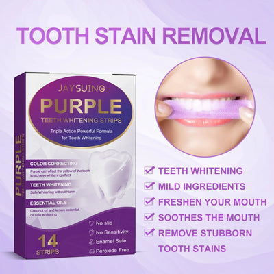 Purple Whitening Teeth Stickers 14 Pairs Gel Whitening Strips Stain Removal Oral Hygiene Care Strip Dental Bleaching Tools Teeth