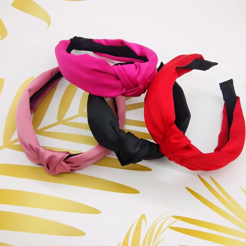 Fashion Top Knot Satin Headbands Wide Fabric Makeup Hairbands for Women Girls Ladies Washing Hair Hoops Bezel Hair Accessories