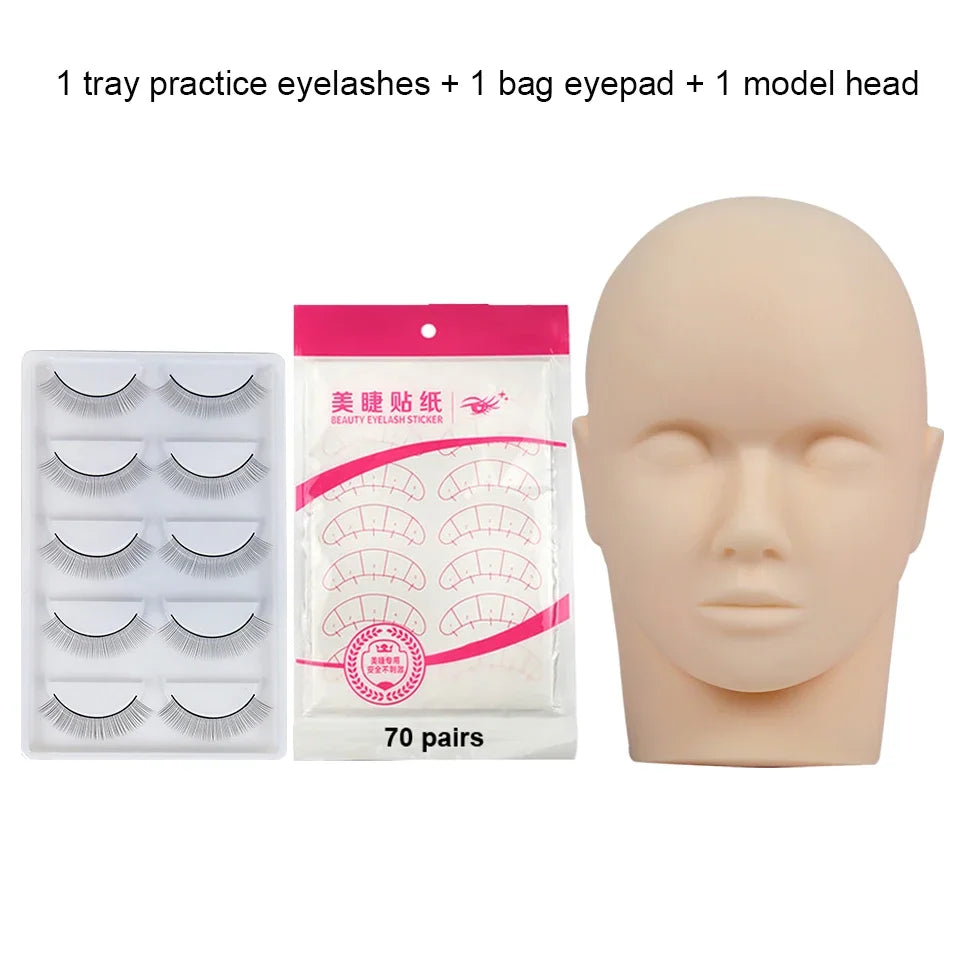 Eyelash Extension Set Mannequin Head Lash Brush Tweezer Glue Eye Pad Eyelash Extension Training Kit Lash Accessories Makeup Tool