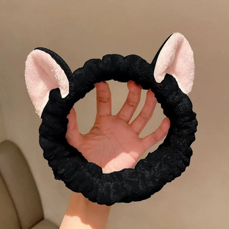 Cute Bow Antler Ears Coral Fleece Soft Warm Headband For Women Girl Washing Face Makeup Bath Head Wrap Hairband Hair Accessories