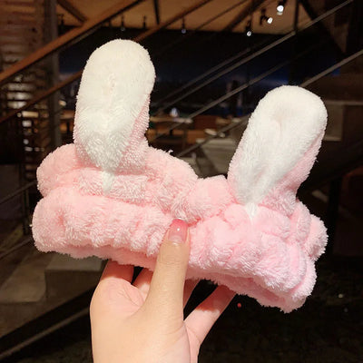 Cute Bow Antler Ears Coral Fleece Soft Warm Headband For Women Girl Washing Face Makeup Bath Head Wrap Hairband Hair Accessories