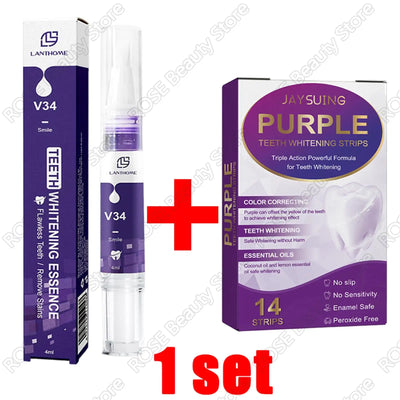 Purple Whitening Teeth Stickers 14 Pairs Gel Whitening Strips Stain Removal Oral Hygiene Care Strip Dental Bleaching Tools Teeth