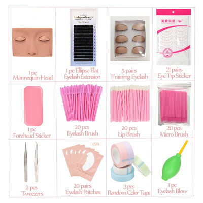 Eyelash Extension Set Mannequin Head Lash Brush Tweezer Glue Eye Pad Eyelash Extension Training Kit Lash Accessories Makeup Tool